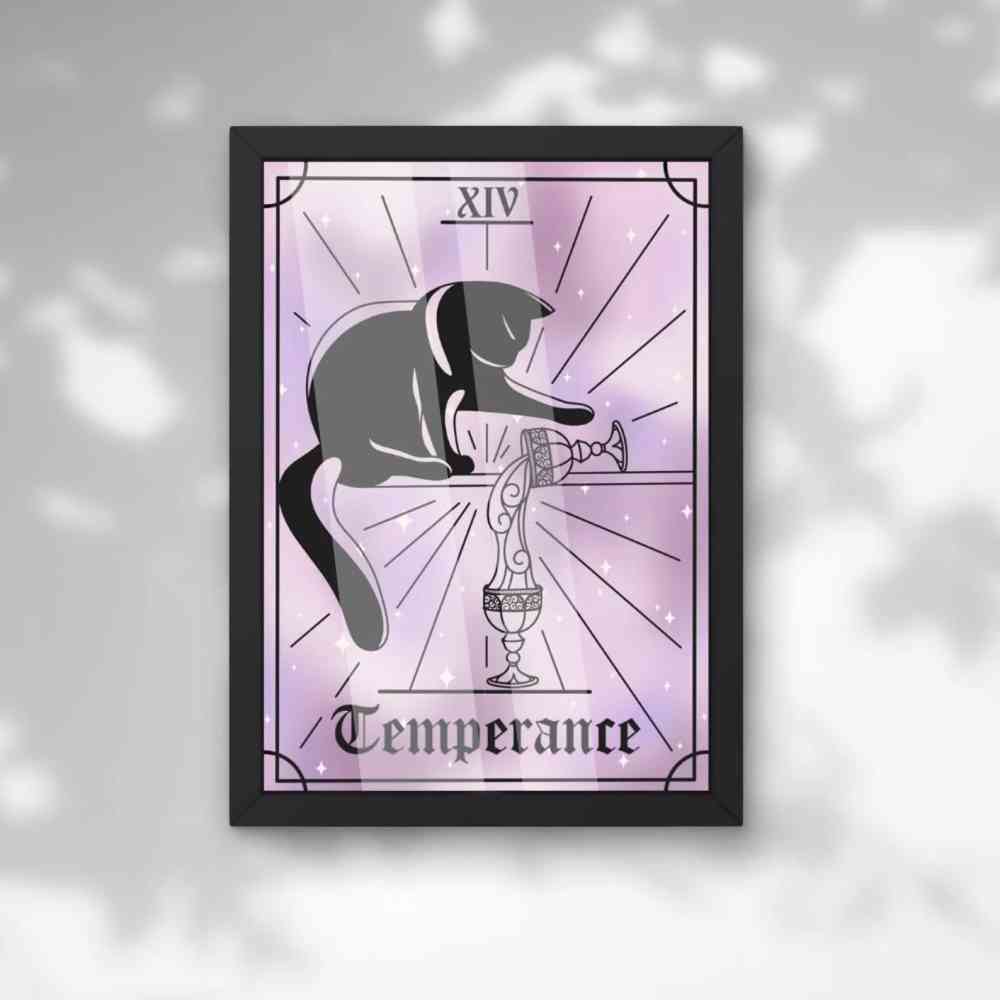 EvyHandmadeDesign - Temperance Cat Tarot No.14 Print - Paars/Zwart